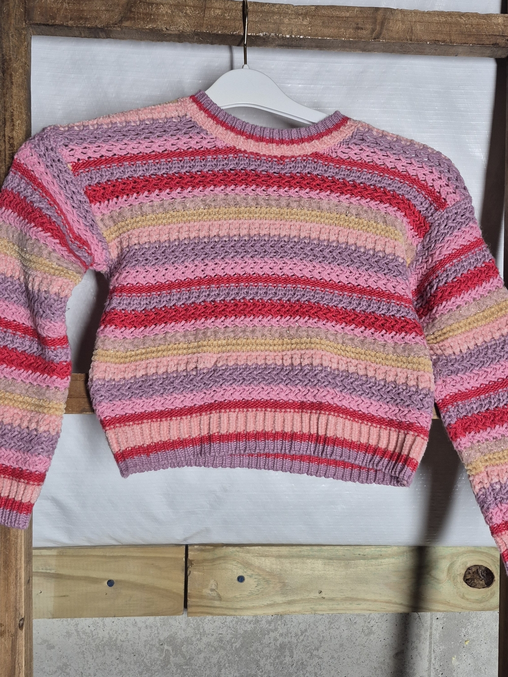 Adyson Parker Pink Multicolor Striped Cropped Crewneck Sweater